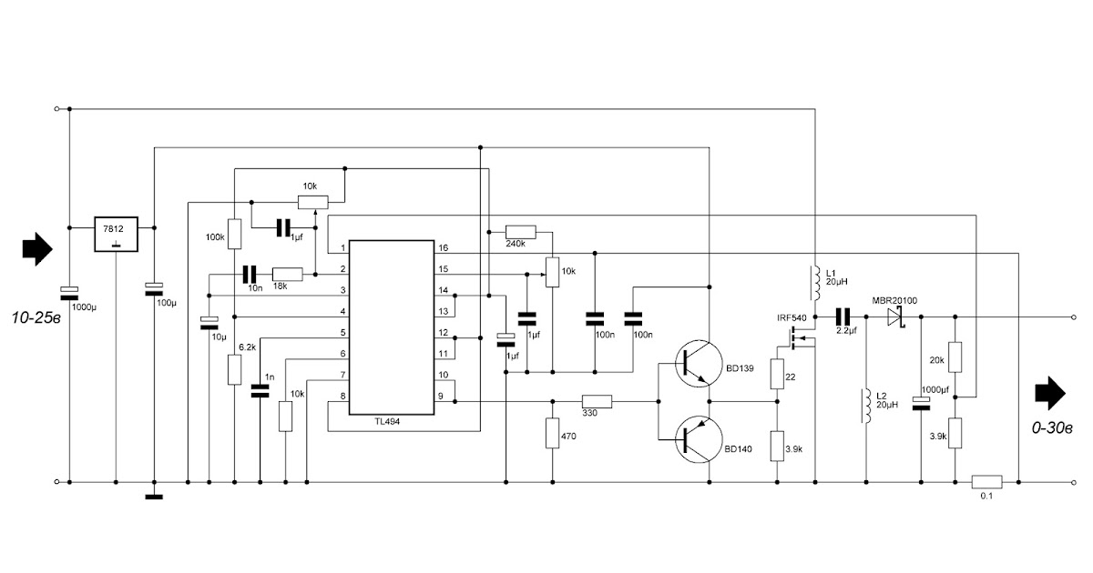Схема повышающего преобразователя на tl494