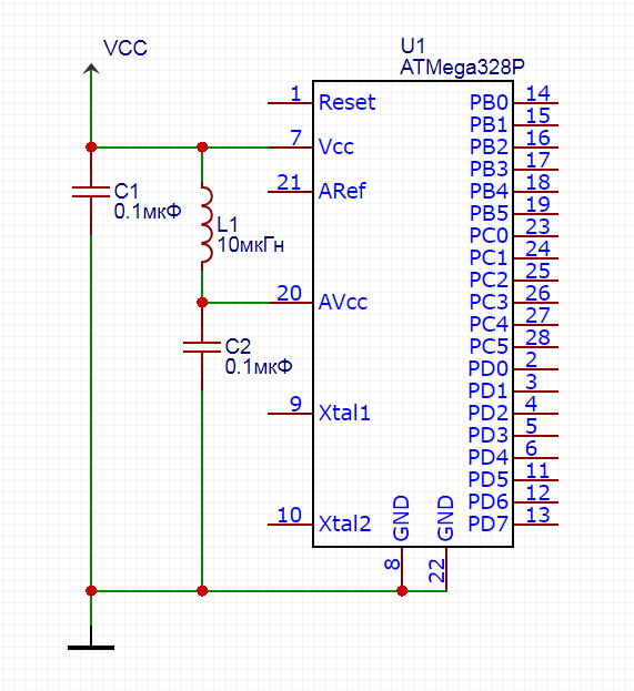 Микроконтроллер atmega328p схема подключения