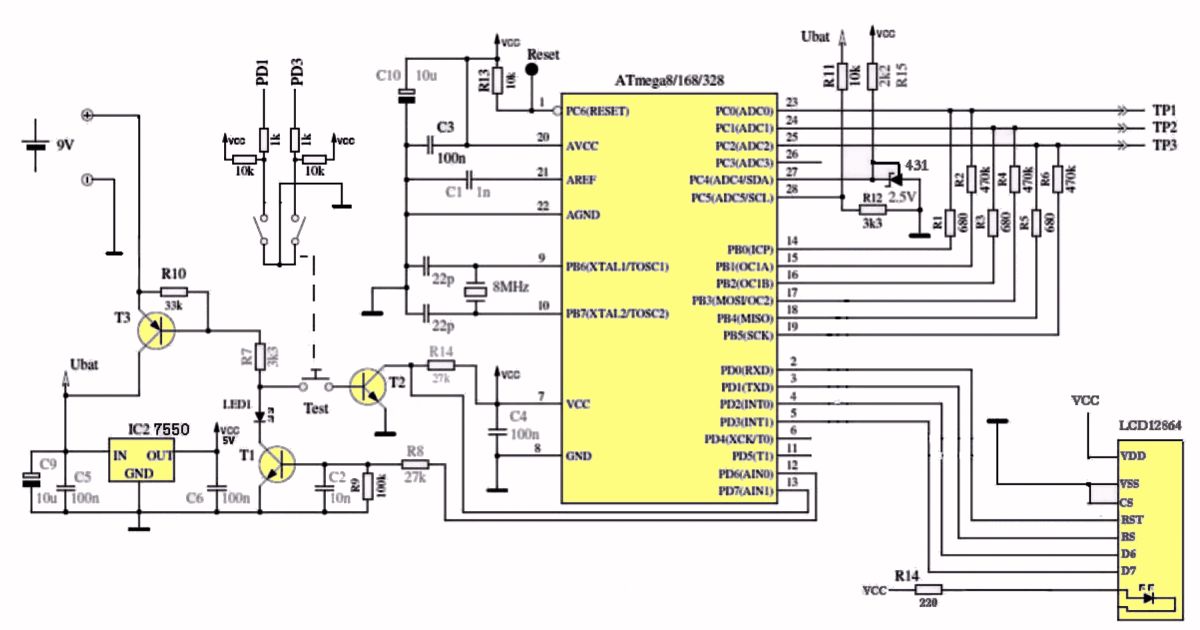 Транзистор тестер схема на atmega328