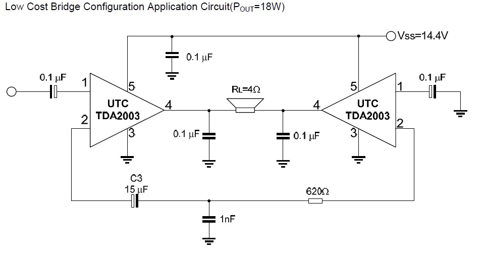 Tda2003 схема включения с однополярным питанием