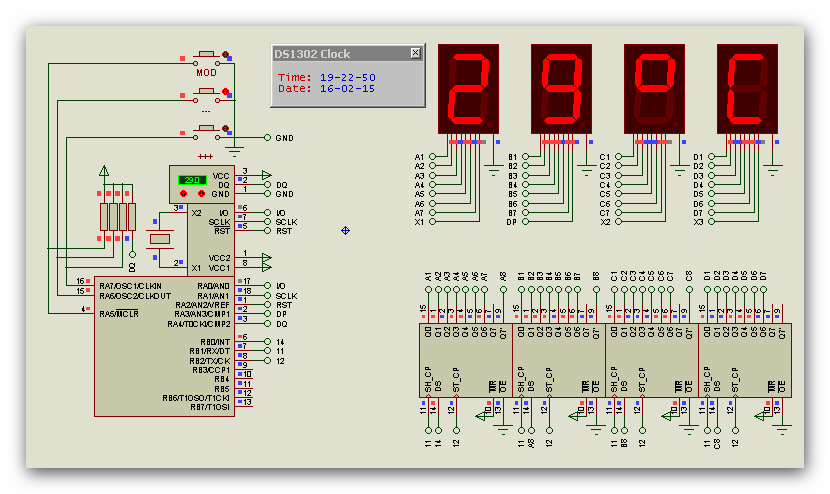 Часы термометр на pic16f628a и ds1307 схема
