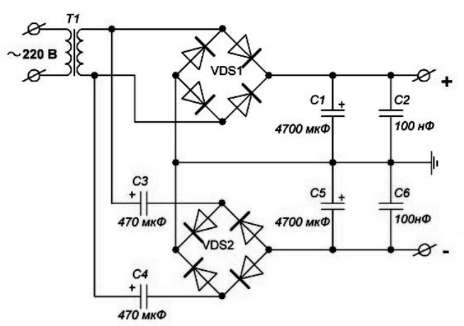 Два напряжения от одного источника питания схема