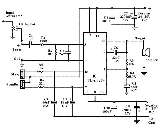 Tda7296 схема подключения