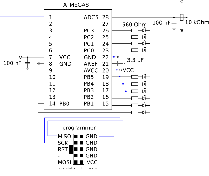 Atmega8 схема подключения