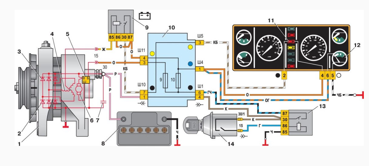Схема подключения генератора ваз г221а - 93 фото
