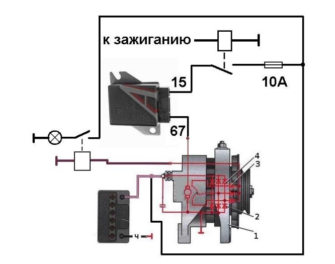 Схема зарядки аккумулятора ваз 2106 от генератора