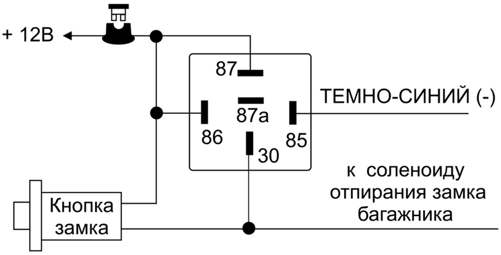 Схема подключения кнопки открытия багажника через реле