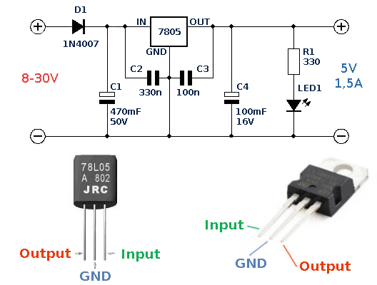 Схема подключения стабилизатора l7805
