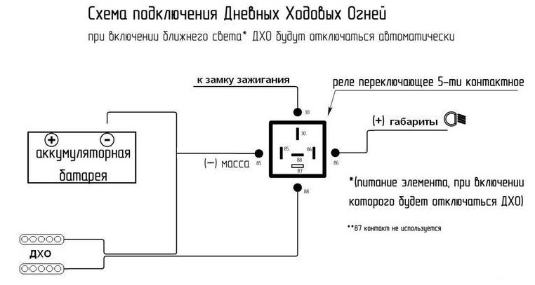 Схема подключения дневных ходовых огней через генератор