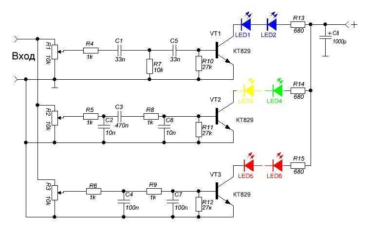 Схема цветомузыки на транзисторах 4 канала 12 вольт
