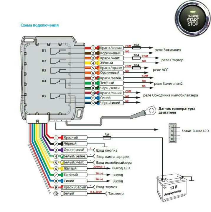 Схема подключения старт стоп на ваз