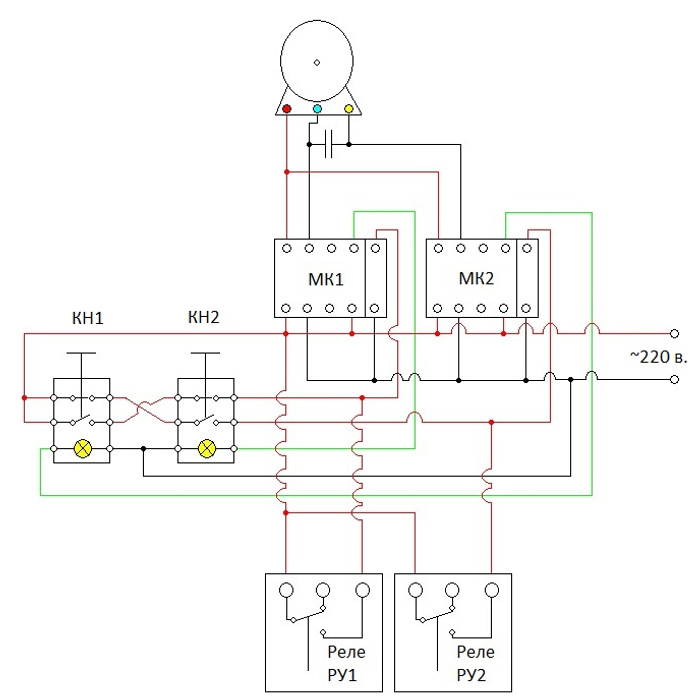 Реверс асинхронного двигателя 220в схема подключения