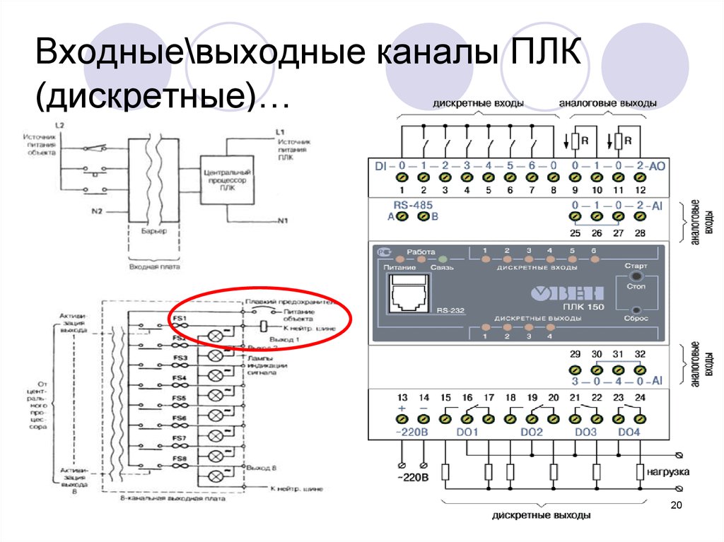 Схема подключения датчиков к плк