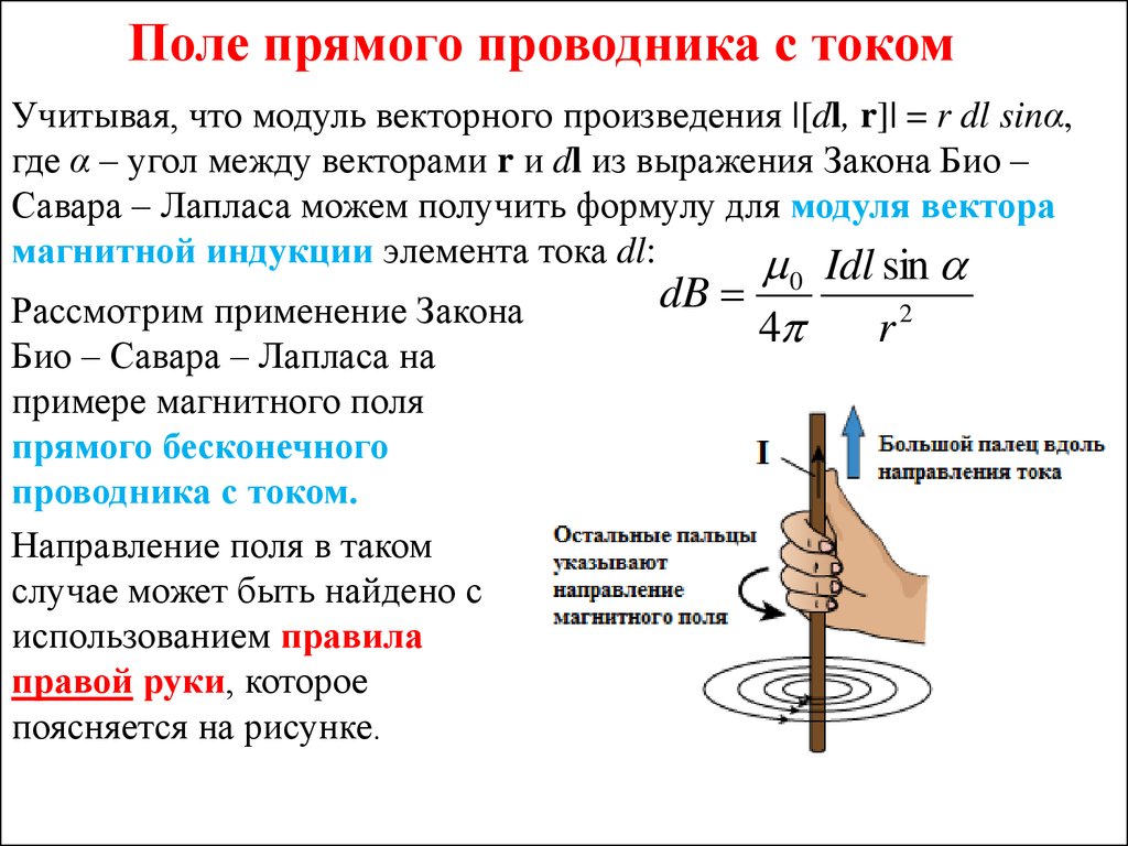 Рисунок магнитного поля прямого проводника с током