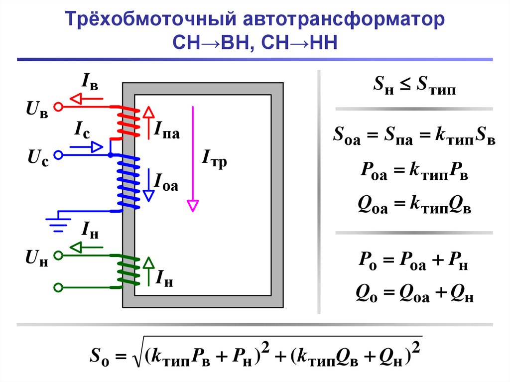 Схема соединения обмоток автотрансформатора