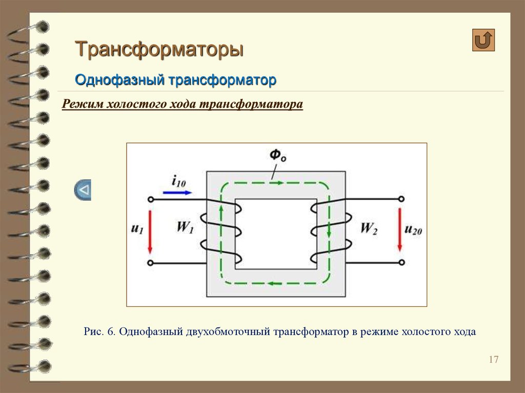 Электрическая схема однофазного трансформатора