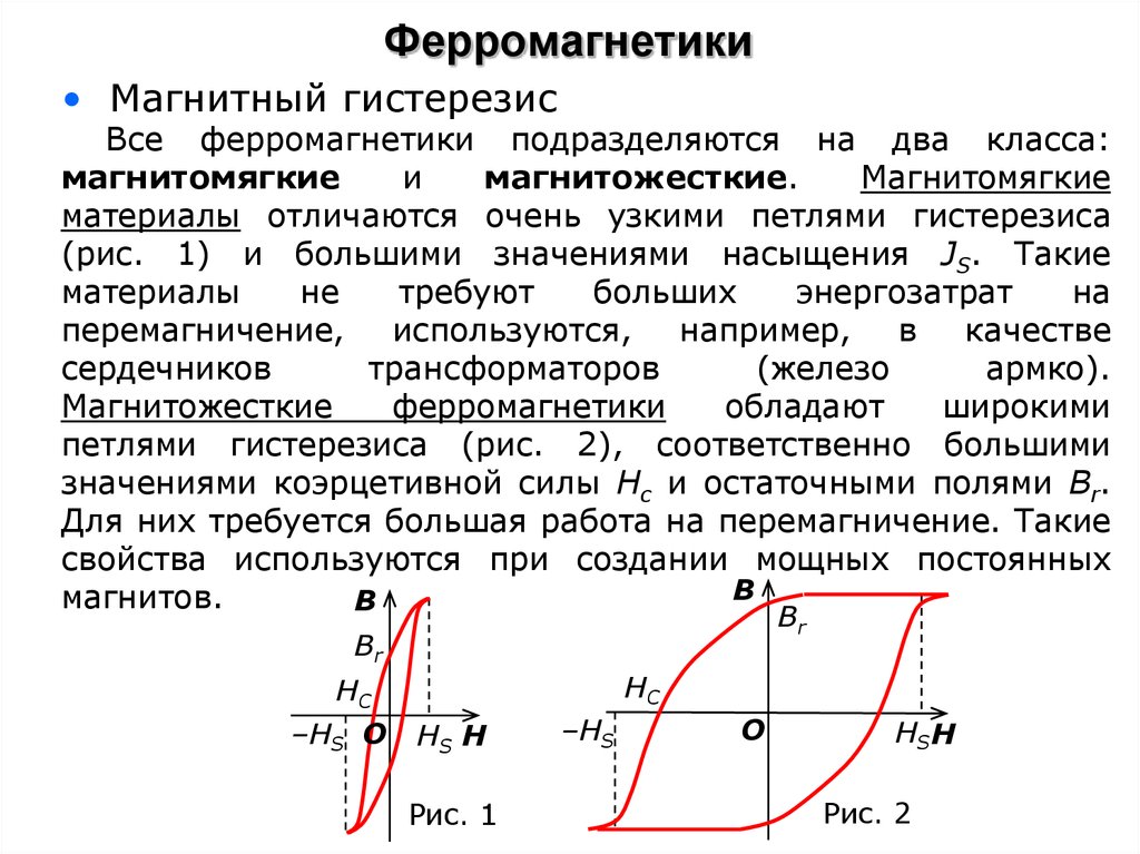 На рисунке изображены кривые гистерезиса 1 и 2 магнитомягкого