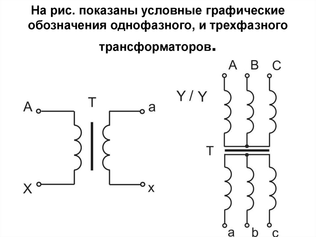 Как обозначается на электрической схеме трансформатор напряжения