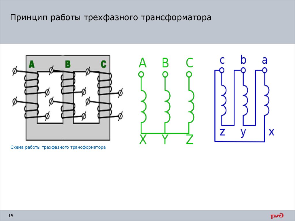 Электрическая схема трехфазного трансформатора