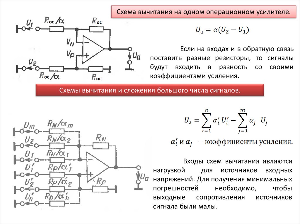 Схема сложения вычитания на операционном усилителе