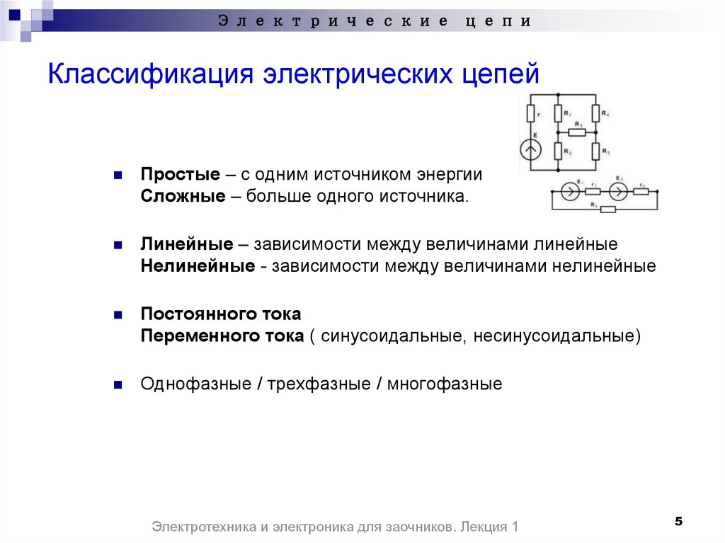 Виды электрических цепей и их схемы