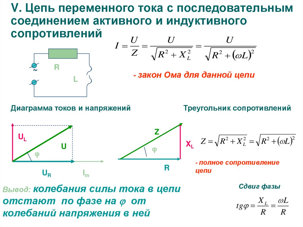 Цепь переменного тока с индуктивностью векторная диаграмма индуктивное сопротивление мощность