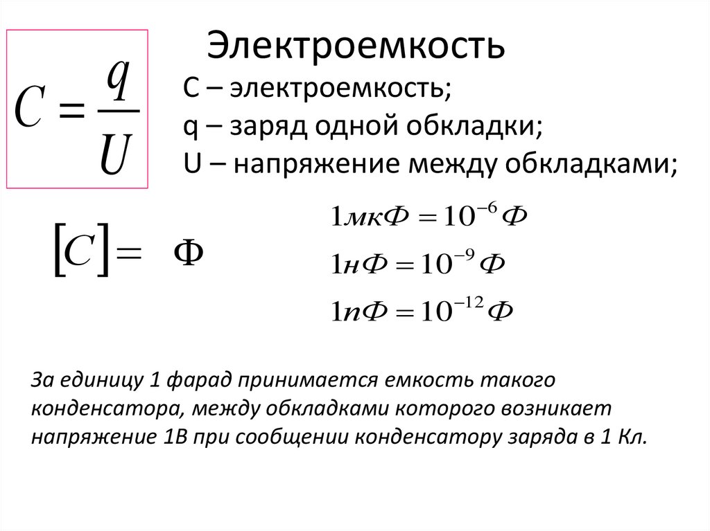 Презентация электроемкость единицы электроемкости конденсаторы энергия заряженного конденсатора