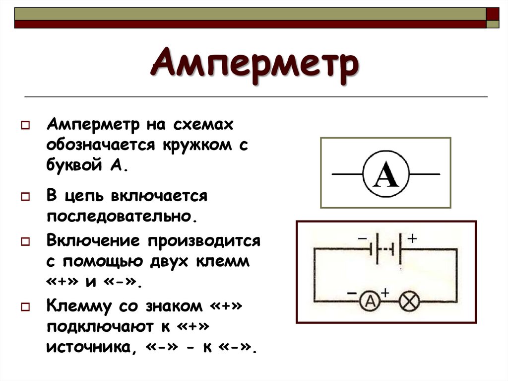 Как на схемах обозначают прибор для измерения тока