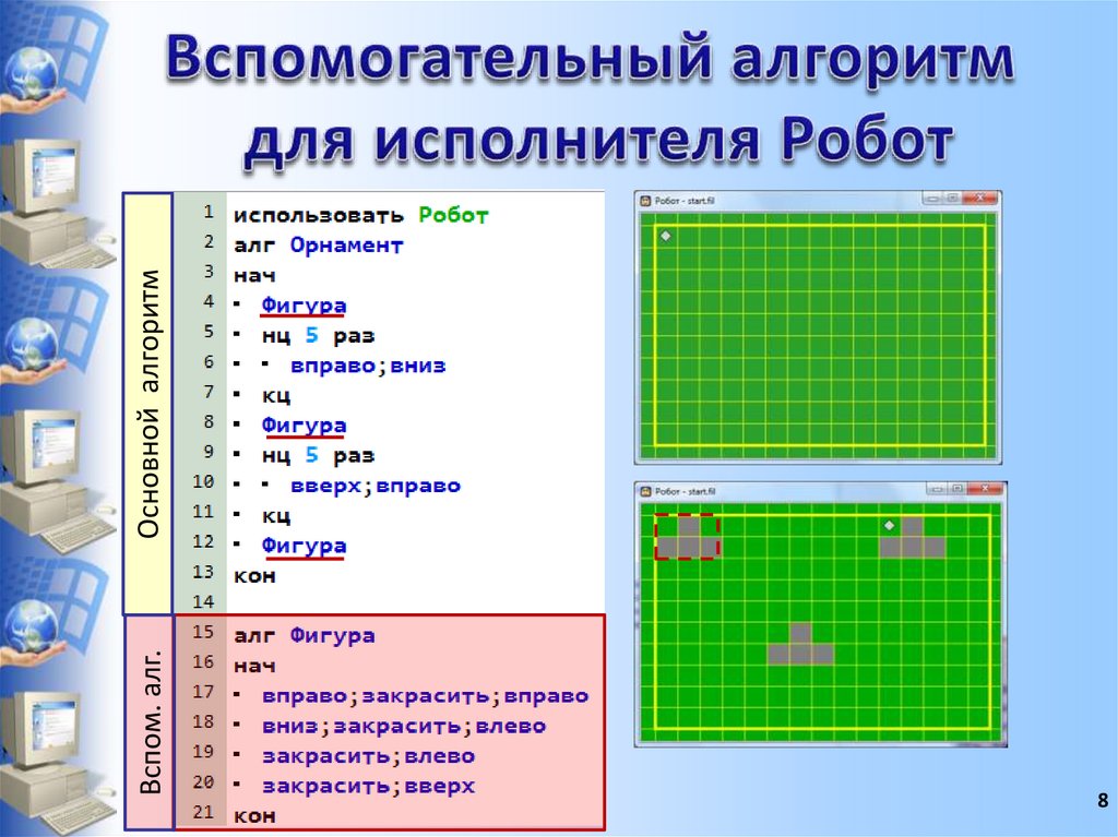 Кумир информатика. Алгоритм для исполнителя робот. Вспомогательный алгоритм. Вспомогательный алгоритм кумир робот. Линейный алгоритм робот.