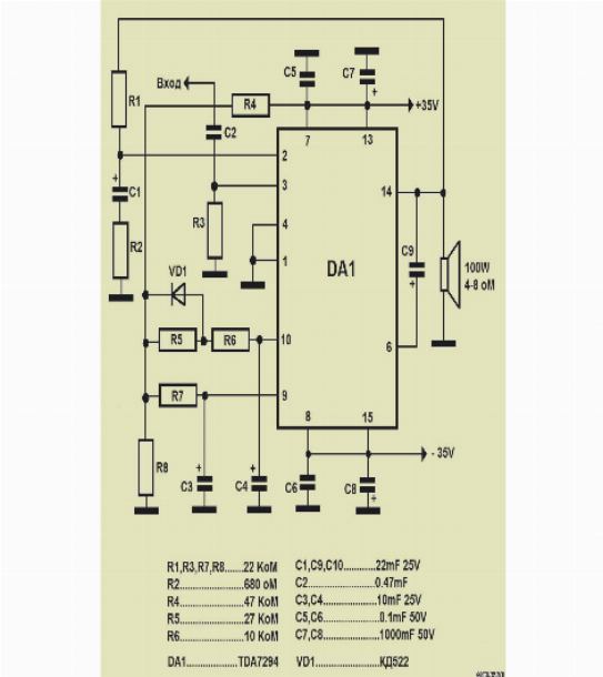 Схема усилителя на микросхеме 100 ватт