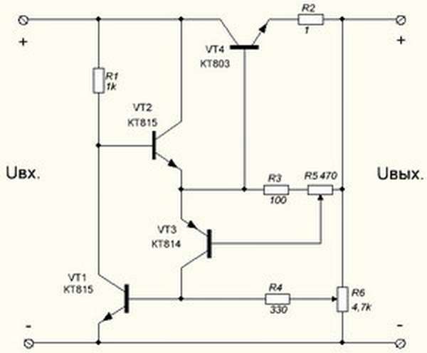 Схема ограничения тока на транзисторе