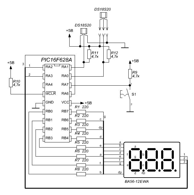 Вольтметр на pic16f628 схема