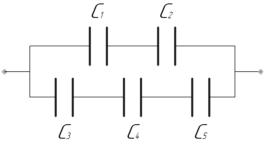 Схема смешанного соединения конденсаторов