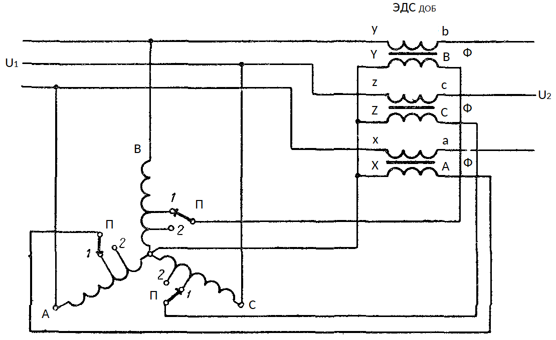 Схема трехфазного автотрансформатора