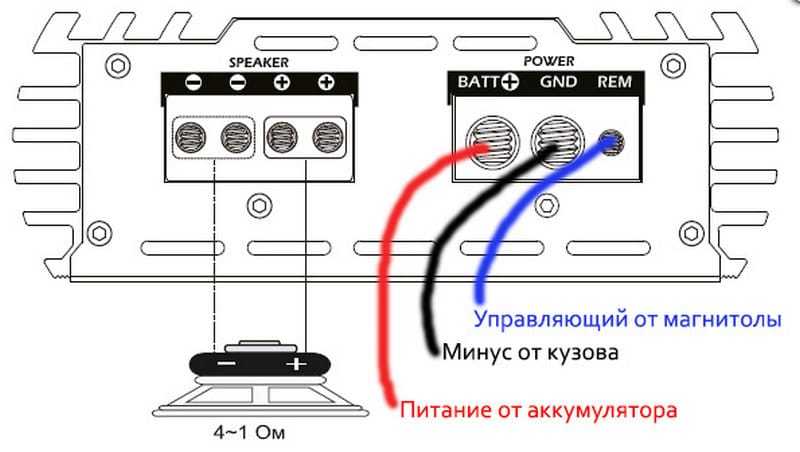 Схема подключения одноканального усилителя