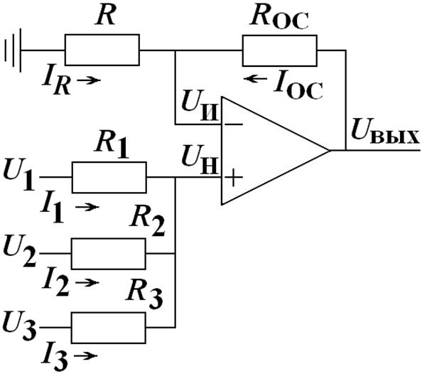 Схема и свойства сумматора напряжений на основе оу