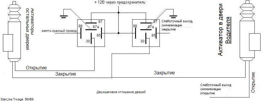 Схема центрального замка на реле