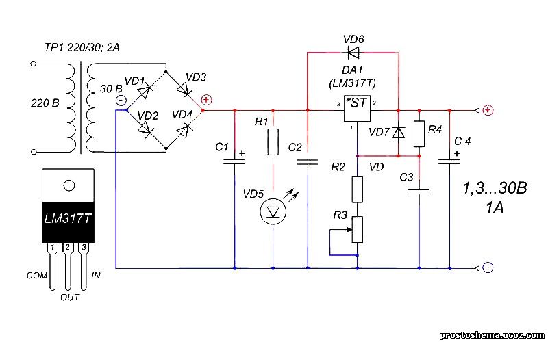 Lm317 схема включения с регулировкой тока