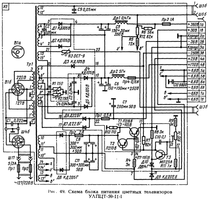 Схема блока питания телевизора улпцти 61