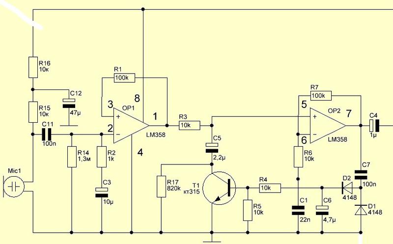 Цветомузыка на lm324 с фоном схема