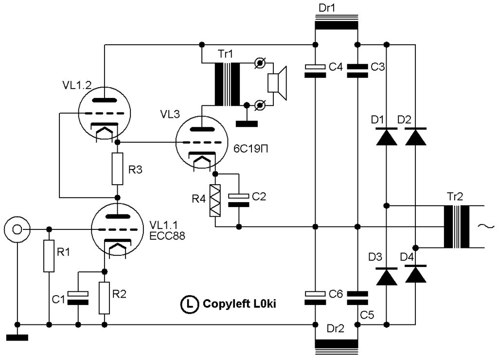 Ламповый однотактный усилитель схема