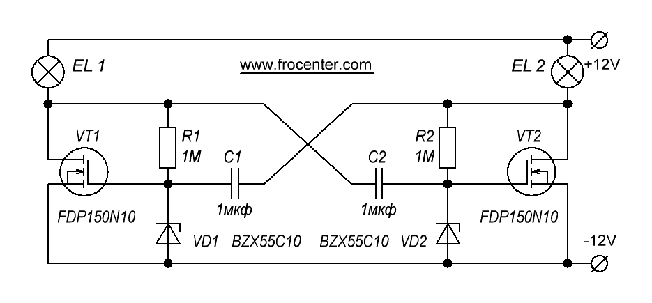 Мигалка мультивибратор схема