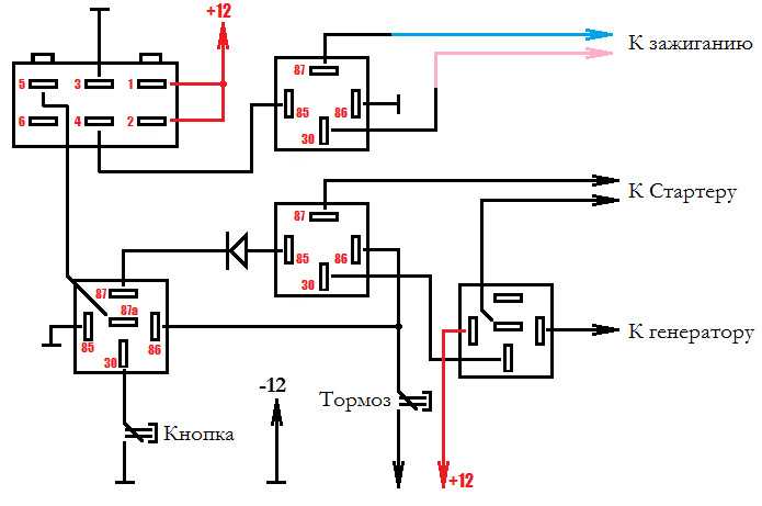 Кнопка на стартер через реле схема подключения