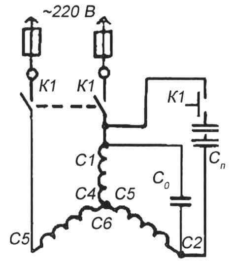 Схема подключения электродвигателя стиральной машины через конденсатор