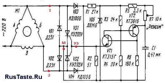 Схема трехфазного двигателя без конденсаторов схема