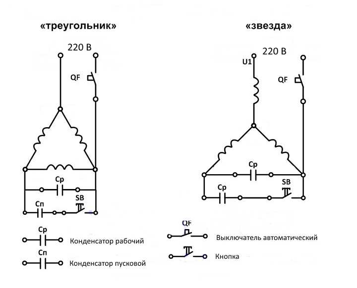 Схема подключения электродвигателя асинхронного трехфазного