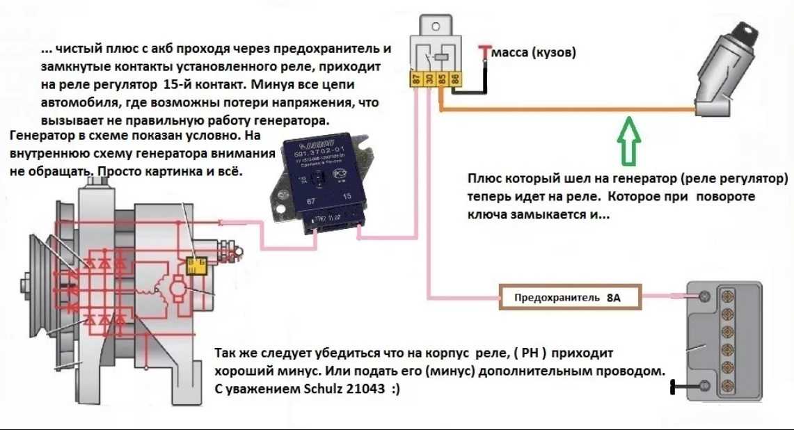 Схема подключения генератора к акб