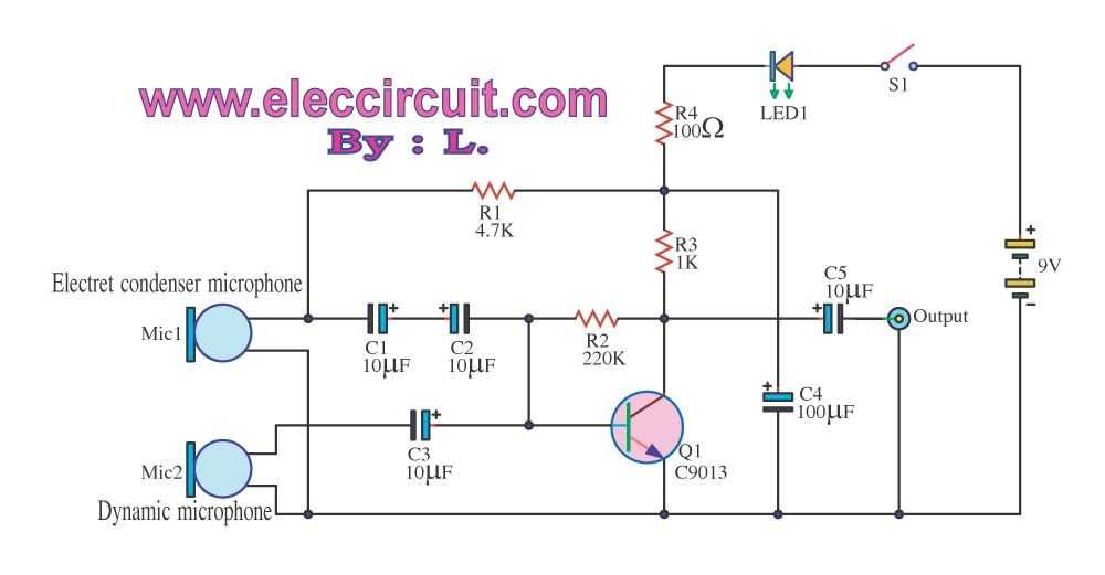 Электретный микрофон схема включения