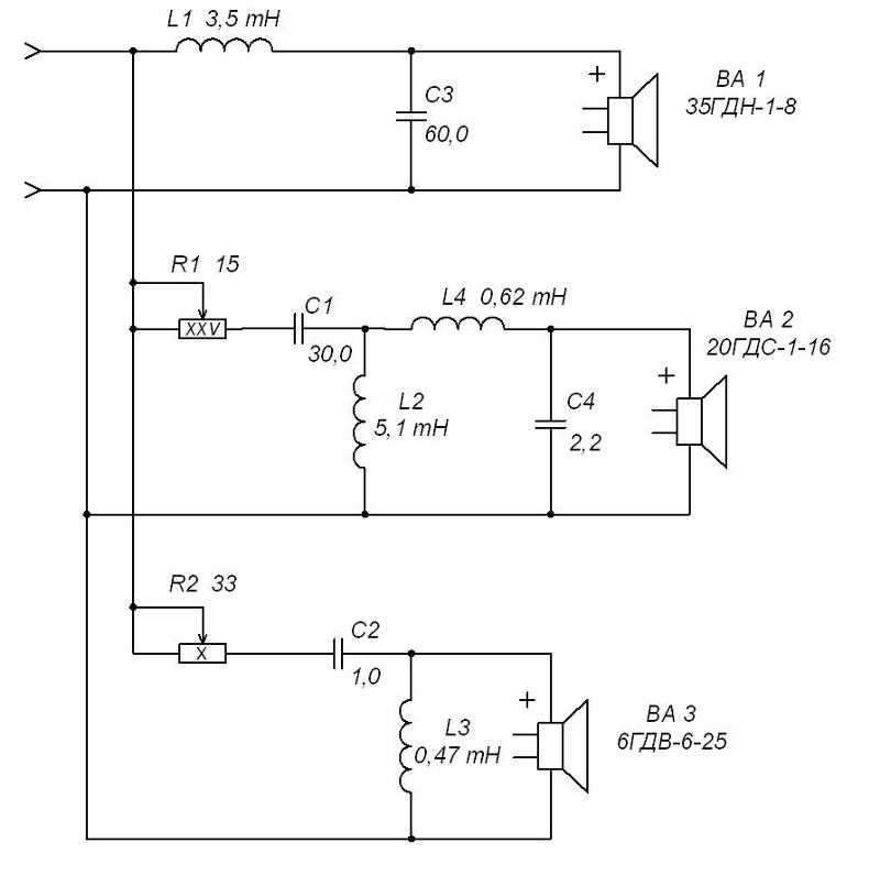 Двухполосный фильтр для акустики схема
