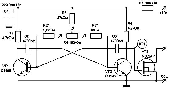 Мультивибратор схема на транзисторах с регулируемой частотой 12в